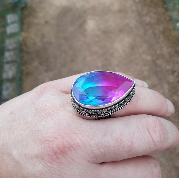 New Bi-Color Tourmaline 925 Silver Statement Ring. - Picture 9 of 11